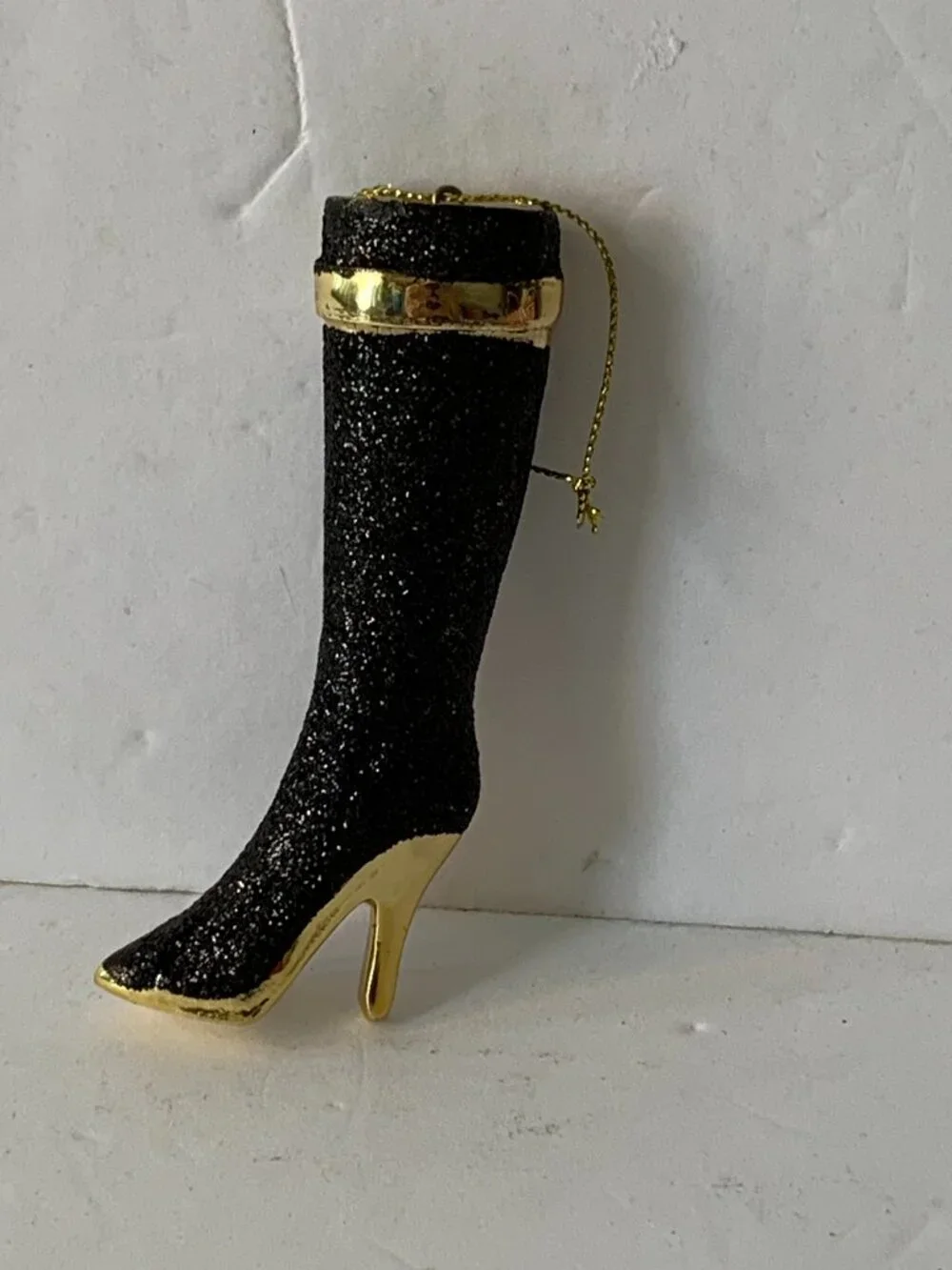 Vintage Pier 1 Black Glitter High-Heeled Boot Christmas Ornament  4